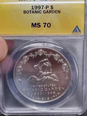 1997 BOTANIC GARDENS MS70 ANACS Commemorative 90% Silver Dollar *PERFECT*  WHITE - Image 1 of 3