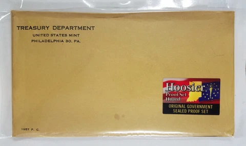 1957 US Mint Silver Proof Set Flat Pack Envelope ~ Hoosier Hoard ~ SEALED #3 Cover