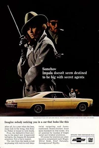 1966 Stampa d'epoca annuncio auto Chevrolet Chevy Impala SS grande con pubblicità agenti segreti - Foto 1 di 2