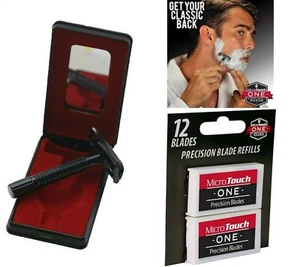 Micro Touch Mens Razor Shaver Stainless Trimmer 12 Blades Travel Case- Mirror - Picture 1 of 5