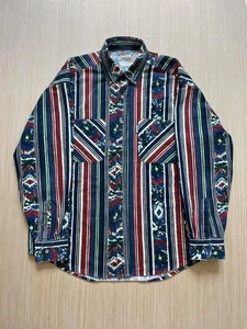 Vintage 90s Carhartt Button Up Flannel Shirt Size Large Stripes Aztec Western - Picture 1 of 22