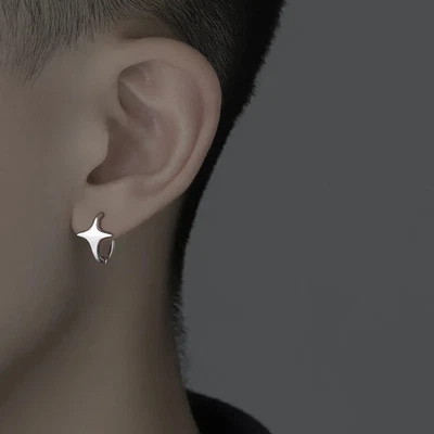 Серебряного тона звезды обруч серьги женщин геометрический минималист современный ювелирных изделий - Изображение 1 из 4