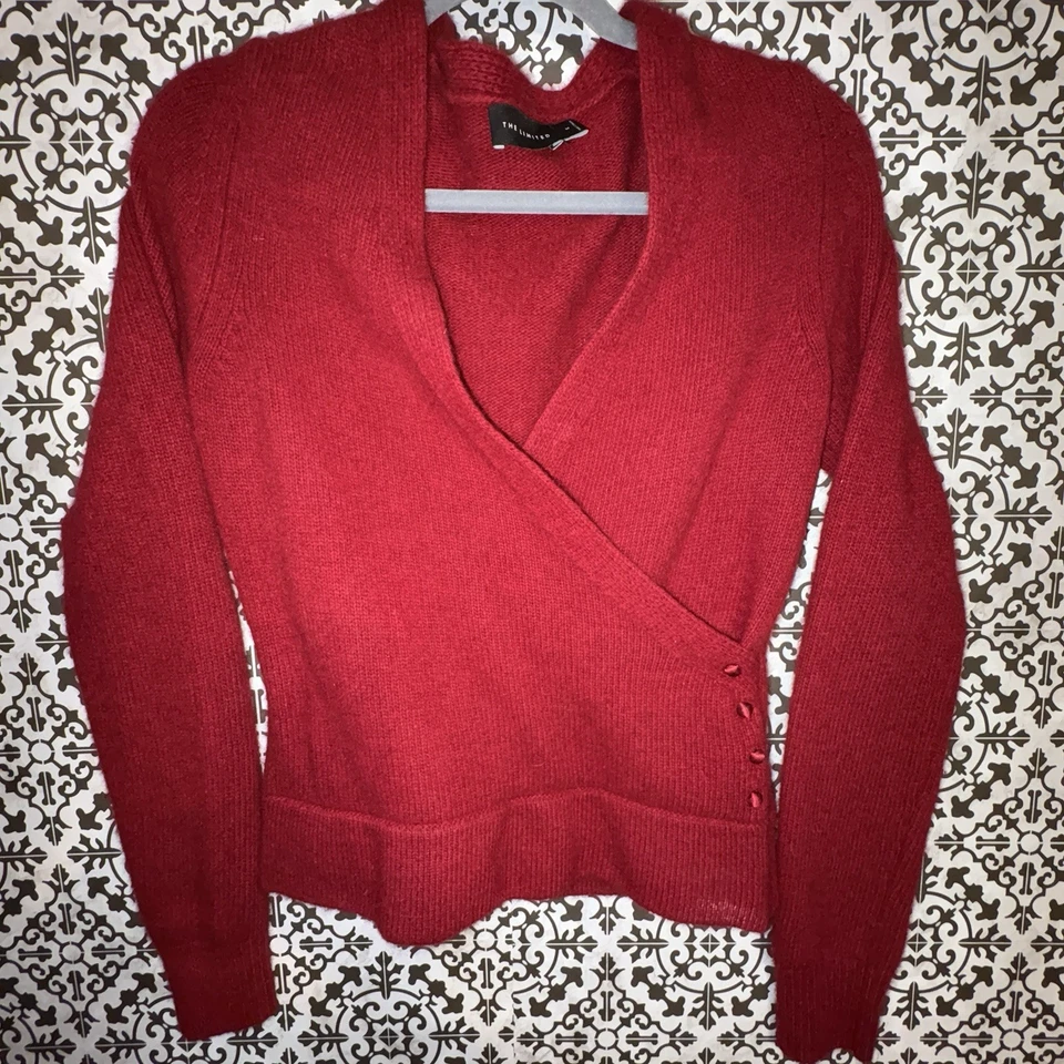 Suéter envolvente de lana de angora rojo vintage Y2K The Limited para mujer mediano Foto 1 de 4