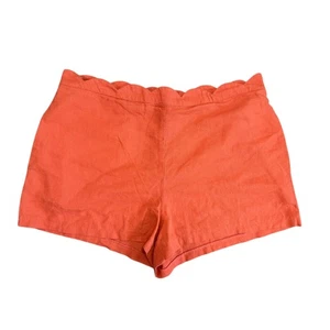 June & Hudson- mini shorts- linen rayon - bright orange- back zip- scalloped - Picture 1 of 8