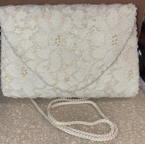 Vintage 1990’s BECHAMEL PEARLIZED IVORY BEADED BRIDAL Evening Purse - Picture 1 of 8