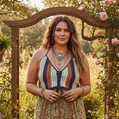 Forever 21 крючком укороченный верхний с бретелью через шею фестиваль богемное женщин 2 X хиппи Western новый с Ярлыками - Изображение 1 из 4