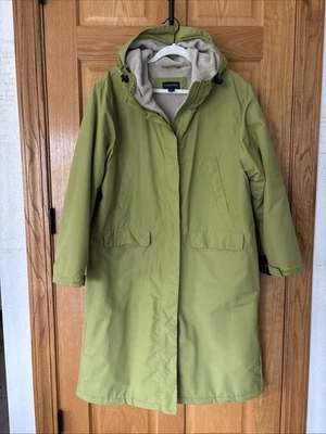 LANDS' END WOMENS PARKA LONG CINCHED COAT WINDCHECK NYLON HOODED JACKET Large - Image 1 of 4