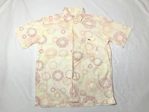 Lacoste Shirt Mens Medium Cream Multicolor Short Sleeve Button Front Logo Print - Picture 1 of 10