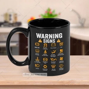 Funny Warning Signs Car Mechanic Mug Auto Repair Coffee Gift for Race Car Driver - Picture 1 of 7