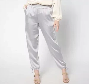 Susan Graver Petite Matte Sateen Sofia Straight Leg Ankle Pant Grey Sky Medium  - Picture 1 of 5