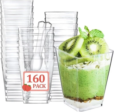 Paquete de 160 mini tazas de postre de plástico con cucharas de 5 OZ - Taza pequeña transparente de parfait... Foto 1 de 4