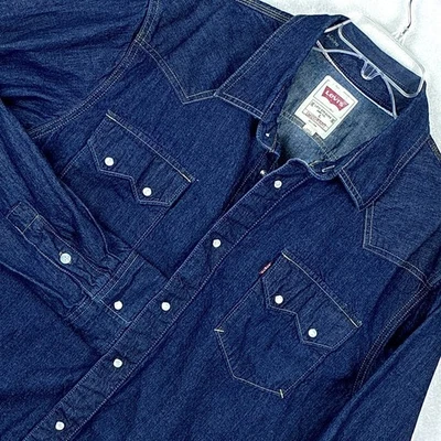 Camisa vaquera de colección Y2K Levis Pearl Snap Western Sawtooth para hombre L lavado crudo vaquero Foto 1 de 4