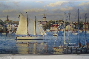 SAIL BOATS SAILING SCHOONER Wallpaper Border 9" - Picture 1 of 3