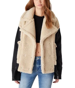 Woman's Clothing Blank NYC Oversized Faux Sherpa Jacket With Denim Sleeves - Picture 1 of 4