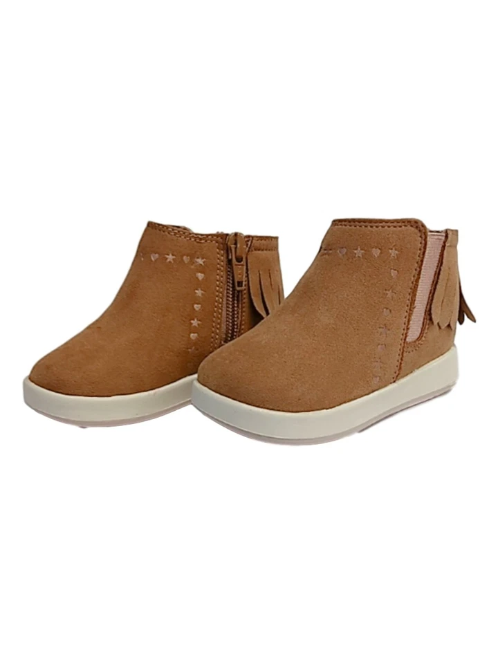 Infantes Niñas Marrón Gamuza Flecos Botas Brillo Corazón y Estrella Bebé Zapatos Foto 1 de 1