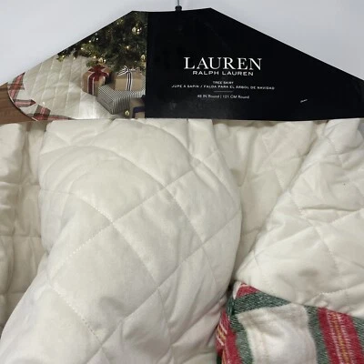 Lauren Ralph Lauren Beige Plaid Christmas Tree Skirt 48" Round Jupe A Sapin - Image 1 of 4