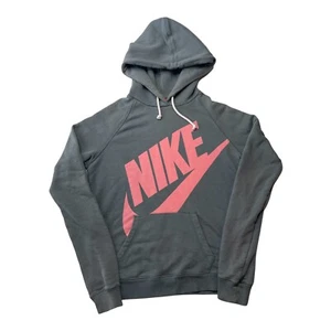 Nike Big Nike Swoosh Pull Over Sweatshirt Women's Small Gray Hoodie Pink Red Tag - Picture 1 of 12