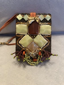 MARY FRANCES iPHONE HARDBODY BOX PURSE MICRO BEADS + POLISHED GEM STONES NWT - Picture 1 of 3