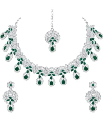 Gargantilla Verde India Bollywood Moda Plateado Boda Kundan Conjunto de Joyería Foto 1 de 4