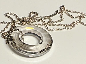 Vintage Pendant Sterling Silver 925 Jewellery Crystal Loop Donut 76cm long - Picture 1 of 9