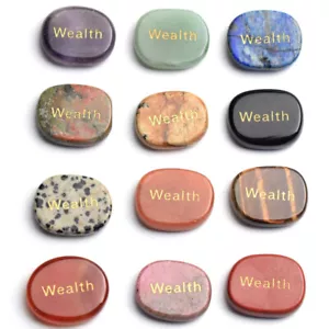 Engraved Stone, Inspirational Positive Word "Wealth" Palm Stone Pocket Stone - Picture 1 of 24