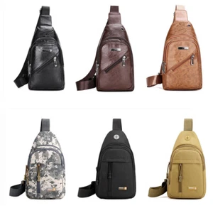 Mens Backpack Leather Sling Bag Chest Shoulder Fanny Pack Crossbody Sport Travel - Picture 1 of 17