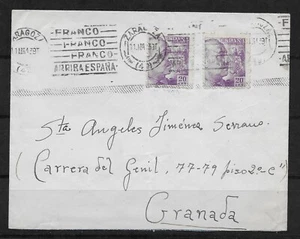 E5616 ESPAÑA SPAIN ZARAGOZA COVER TO GRANADA 1939 - Picture 1 of 2