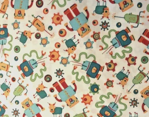 VTG 2008 Cosmo Crickets Retro Japanese ROBOTS for Andover Fabrics BTFQ - Picture 1 of 7