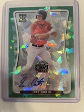 2020 Leaf Metal Draft Evan Carter Green Crystal Auto 1/4 Rangers Baseball Card