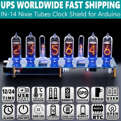 Nixie Tubes Clock IN-14 Arduino Shield NCS314 with Sockets FAST SHIPPING 3-5Days - Image 1 of 4