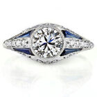 1ct GIA CERTIFIED DIAMOND SAPPHIRE ENGAGEMENT RING VINTAGE STYLE ART DECO ROUND