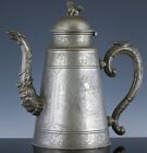 FINE LARGE 19THC CHINESE PEWTER ETCHED FIGURAL TEAPOT COFFEE POT SEAL MARKED
