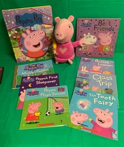 Talking Peppa Pig Doll -(13 inches) & Look and Find Book and 7 Story Books - Picture 1 of 12