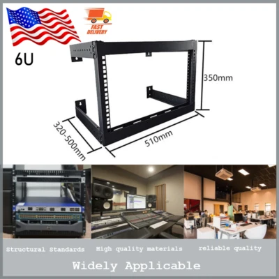 6U Wall Mounted Open Frame Server Equipment Rack Adjustable 19 Inch Black - Image 1 of 4