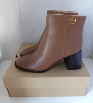 Novo Na Caixa Autêntico COACH SHANA Sela Couro Marrom com Logotipo Botas de Tornozelo 9 B - Imagem 1 de 4