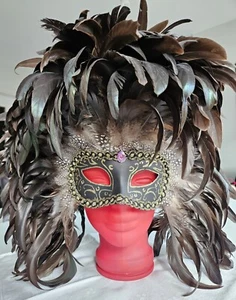 Venezianische Federmaske inklusive des dekorativen Glaskopfes - Bild 1 von 3