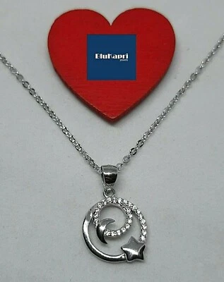 Collana Donna in Argento 925  ciondolo stella luna con zirconi bianchi - Immagine 1 di 4