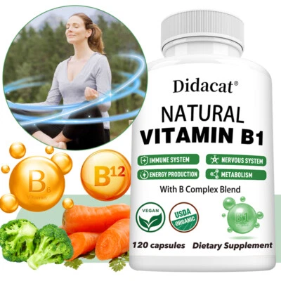 Vitamina B1 Complesso Naturale B1,B2,B3,B5,B6,B7,B9,B12, Capsule di Supporto Immunitario - Immagine 1 di 4