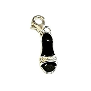 Juego de piedras para zapatos negras esmaltadas en plata de ley clip en dije/colgante - Imagen 1 de 1