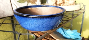 n* 2 vasi tondi bonsai smaltati blue usati - Foto 1 di 5