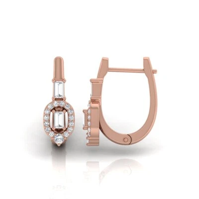 0.50 Ct Baguette Round SI Clarity H Color Diamond Hoop Earrings 14k Rose Gold - Image 1 of 4