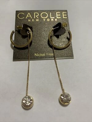 NUEVO CON ETIQUETAS Pendientes colgantes Carolee tono oro aro abierto cristal 2-3/4 pulgadas TK27 Foto 1 de 4