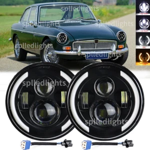 2pcs Fit MG MGB 1969-1981 7" LED Headlights HI-LO Beam DRL Turn Signal Angel Eye - Picture 1 of 12