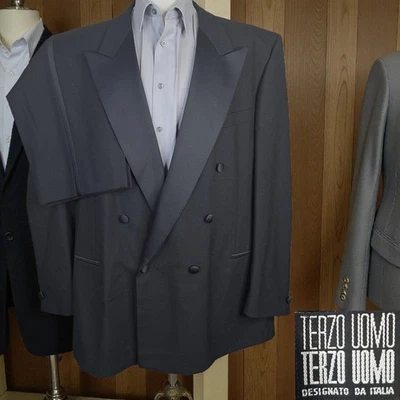 Esmoquin Terzo Uomo 2 Piezas Para Hombre 48L 44X33 Negro Doble Pecho Lana Pico Foto 1 de 4