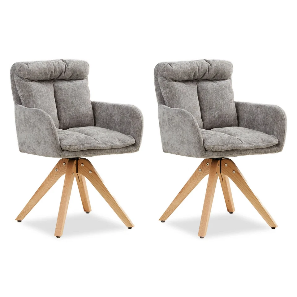 Chaise Salle à Manger Bois Bureau Bistrot 2 Fauteuils Pivotant Gris Homestyle4u - Photo 1/4