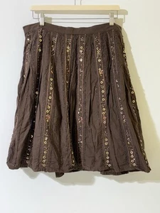 Gonna Venezia donna taglia 16 marrone con perline boho hippie zingara 100% cotone - Foto 1 di 9
