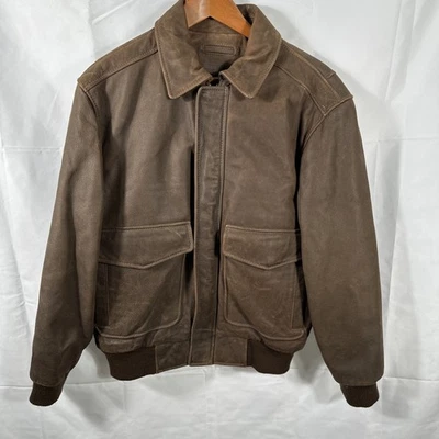 Roundtree Yorke Jacket Mens M Brown Bomber Genuine Leather Medium Zipper & Snaps - Image 1 of 4