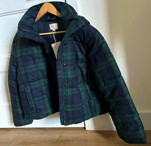 🇫🇷 Sézane Plaid Navy Green Tartan Jacket Coat Size FR 40/US 8 - Picture 1 of 4
