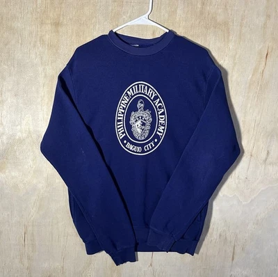 Felpa girocollo blu vintage anni 70 80 accademia militare filippina Baguio MED - Immagine 1 di 4