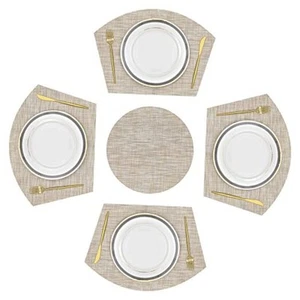 Large Size Wedge Shape Placemats with Centerpiece Round Mat Set of 5 Round - Picture 1 of 8